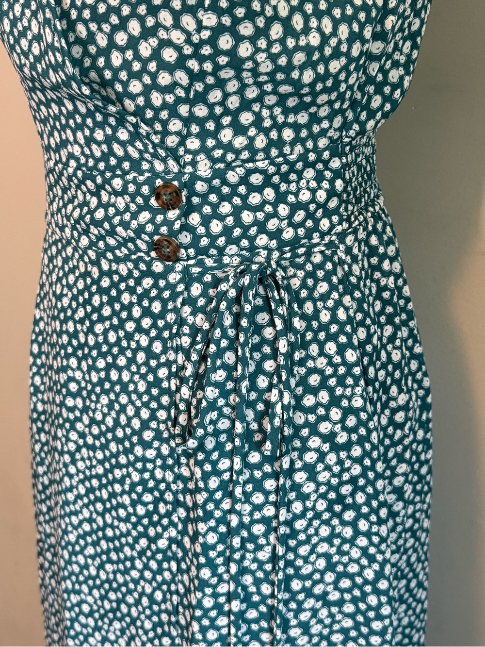 Sienna Sky Teal and White Dot Wrap Midi Dress - Size XS - Picture 4 of 9